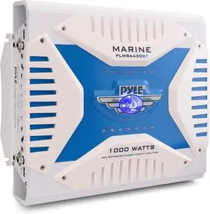2.1 Bluetooth Marine Amplifier Receiver - Waterproof 4 Channel Wireless Bridgeable Audio Amp for Stereo Speaker with 1000 Watt Power Dual MOSFET Supply, GAIN Level and LED Indicator - PLMRA430BT