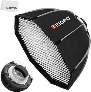 25.6inch / 65 cm Portable Octagon Umbrella Softbox, Quick Installation Softbox with Honeycomb Grid for Studio Strobe Outdoor Photography, Bowens Mount Compatible
