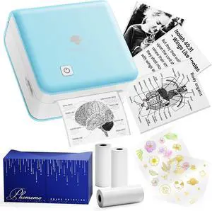 Mini Printer Sticker Maker - Mini Sticker Printer P2S, Print Pod Pocket Machine Bluetooth Thermal Label Maker for Study Notes, Photos, List, Journal, Memo, Gift, Receipt, 3 Rolls, Cyan