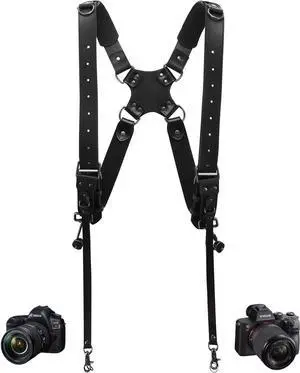 Camera Harness for 2 Cameras Small Size,Dual Shoulder Leather Camera Strap,Double Leather Camera Harness for DSLR/SLR