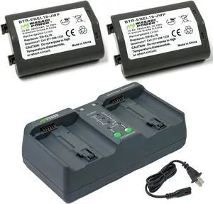 Battery (2-Pack) and Dual Charger for Nikon EN-EL18, EN-EL18a, EN-EL18b, EN-EL18c and Nikon D4, D4S, D5, D6, D850 (with adapters/Grips)