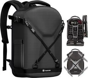 Hardshell Camera Backpack Bag - 3-side Hard Case Professional Camera Bag with 14.5" Laptop Compartment & Waterproof Raincover for photographers (TRH Black)