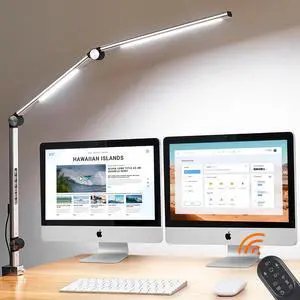 24W Bright LED Desk Lamp with Clamp, CRI>97 Eye Care Aluminum Architect Desk Lamp for Home Office with Remote, 5 Color Mode & 5 Brightness, Flexible Swing Arm Desk Lights for Reading Study