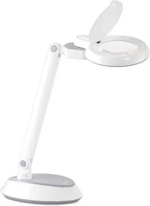 LED Space-Saving Magnifier Desk Lamp with Optical-Grade Magnification (White)