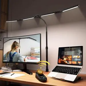 Adjustable LED Desk Lamp  Stepless Dimming & Color Temp Remote Control, Eye-Caring 4 Large Bright Light Souce for Home Office, Gooseneck, Clamp Base, 5 Lighting Modes for Reading, Computer, DIY