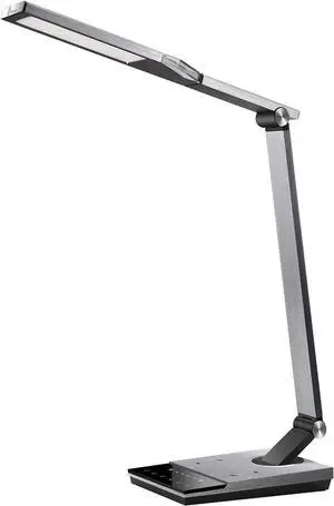 LED USB Desk Lamp with Wireless Charger and Timer, 17-1/2"H, Brushed Metal/Gray