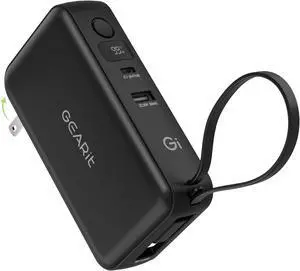 3-in-1 Portable GaN Charger, 10,000mAh Power Bank with Built-in USB-C Cable, USB-C and A Ports, Foldable AC Plug - 65W Max Compact Battery Pack, Travel Charger