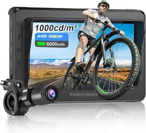 Handlebar Bike Mirror, Bicycle Rear View Camera with Anti-Glare Sunshade, 4.3'' HD 1080P Monitor, 8000mah Battery, 120° Wide Angle View, Bike Camera for Mountain,Ebike,Road Bike