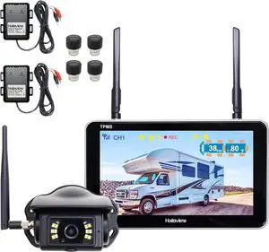 Byte Tango BT7 TPMS with 4 Sensors 1080P Wireless Backup Camera Monitor with Integrated Rv Tire Pressure Monitoring System, Ideal for RV Truck Trailer Camper TPMS-4
