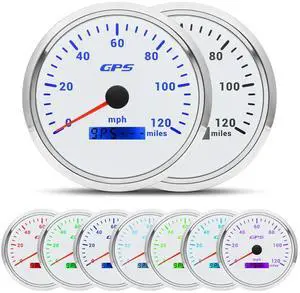 110mm 4-3/8" GPS Speedometer Boat 120 MPH Speedometer 7 Color Waterproof 9-32V for Marine AUTO Car Motorcycle Truck (White)