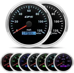110mm 4-3/8" GPS Speedometer Boat 120 MPH Speedometer Gauge 7 Color Waterproof 9-32V for Marine AUTO Car Motorcycle Truck (Black and Silver)