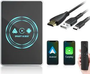 CarPlay AI Box | Wireless CarPlay Adapter with Netflix & YouTube, 3-in-1 Smart Box, Car Video Player Support 4K, Dual-Band WiFi, HDMI Output | for Cars with Wired CarPlay