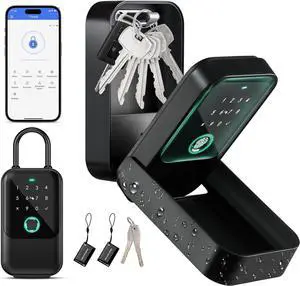 Smart Key Lock Box, TTLock APP Control, Fingerprint, Manual Keys, Access Card, EKey and Passcode Unlock, Electronic Bluetooth Wireless Lock Box for Airbnb Realtor House Office