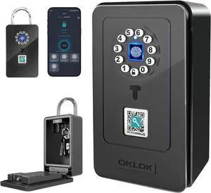 New Smart Lock Boxes, Fingerprint Key Box Bluetooth Key Box with App Control & Passcode, Waterproof Wall Mounted & Door Hanging Security Lock Box (Fingerprint Unlock)