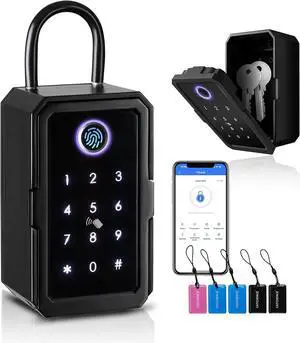 Smart Box Lock, Key Lock Box 5-in-1 Bluetooth Lock Box Support TTLock APP and Share ekey Bluetooth Key Lockbox for Door Handle and Wall Smart lockbox for Apartment Realtor Office Home[New]