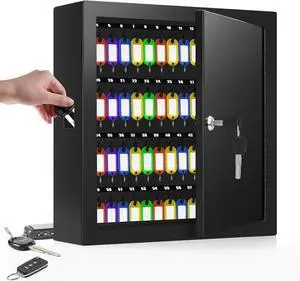 100 Keys Key Cabinet, Anti-Theft Key Lock Box with Key Tags, Adjustable Key Organizer Wall Safe for Car Office House Garage Rental Business