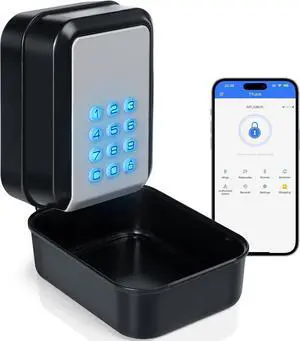 Smart Key Lockbox with Code  Bluetooth & PIN Unlock, APP Controlled Key Safe, Wall Mounted Lock Box for Keys Outdoor Security, Remote Access Sharing for Friends, Realtors, Airbnb