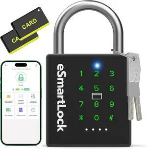 New Smart Padlock with Key, Heavy Duty Combination Padlock, RFID Pad Lock with Codes Bluetooth APP Access, Outdoor Waterproof Electronic Key Lock for Gate Fence Shed Locker Garage Garden