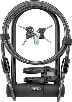 Bike U Lock with Cable | Classic U Lock Heavy Duty Anti-Theft 15mm Shackle Innerside 9.25 x 4.5 in Sold Secure Silver Approval with 6Ft Cable Security Lock for Bike Electric Bike Scooter