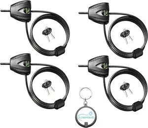8417D Cable Lock, Python Adjustable Keyed Cable Lock, 6 ft. Long, 4 Pack Bundle with Keychain Light