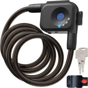 Fingerprint Bicycle Lock with Key Lightweight Anti-Theft and Weather Resistant Digital Electronic biometric Intelligent Cable Lock 4.92 Feet Cablelock Electric Scooter Lock Safety Helmet