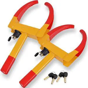 Tire Clamp Wheel Lock- 2 Pack Metal Boot Stabilizer -Anti Theft Wheel Chock Lock Car Trailer Wheel-Security Travel Locking Claw Auto- Camper Car Van Truck SUV fits