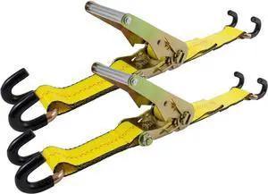 (2 Pack) Steering Wheel Lock with Coated Claw Hooks for Wrecker Tow Truck, Ratchet Style - Secure The Steering Wheel to Brake Pedal, Seat Frame or Other Anchor Point