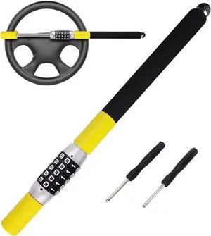 Steering Wheel Lock, Car Lock Anti Theft Keyless Extendable Retractable Password 5 Coded Combination Lock, Heavy Duty Universal Fit (Yellow)