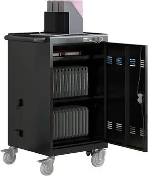 Laptop and Tablet Storage Cart, Mobile Charging Cart and Cabinet for Up to 36 Units, with Charging Port Screen Size Up to 16.3", Fits Chromebook, Tablet, Laptop, Suitable for School, Busines. Upgraded