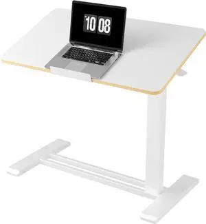 H7 PRO Mobile Standing Desk Adjustable Overbed Table Pneumatic with Wheels 90°Tiltable Portable Laptop Desk Rolling Computer Cart Foldable Bedside Table(31.5" W x 17.7" D, White)