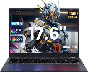 17.6 inch Student-Laptop Computer, 2025 16GB RAM 640GB Storage TF Expandable 512GB Laptop, Quad-Cores Processor, 1920X1200 FHD Display, 1 Year Office 365, Backlit Keyboard, WiFi 6, Type C