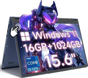 2 in 1 Laptop Convertible 15.6 Inch (16GB RAM, 1TB SSD), i3-1215U 6-Core Processor(Up to 4.4Ghz), FHD IPS Touch Screen Laptop Computer 360° for Students and Business, USB 3.0, Type C