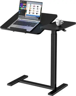 Small Standing Desk Rolling Table Adjustable Height, Laptop Mobile Stand with Wheels, Portable Computer Workstation with Tiltable Desktop for Teacher Classroom Home Office, Black