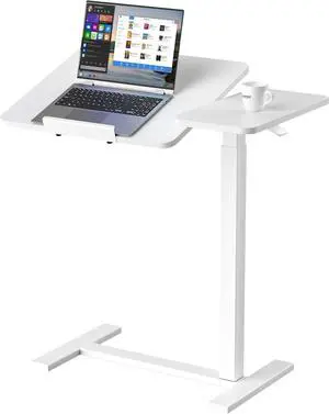 Small Standing Desk Rolling Table Adjustable Height, Laptop Mobile Stand with Wheels, Portable Computer Workstation with Tiltable Desktop for Teacher Classroom Home Office, White