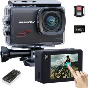 Action Camera 4K Touch Screen, 131FT Waterproof Camera Underwater, 60FPS 64MP Sports Camera Helmet for Vlog, 170 ° WiFi Camcorder, 8X Zoom, Remote Control, 64GB Card,Mount Accessories