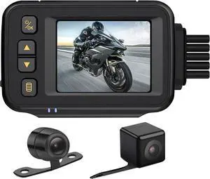 Motorcycle Camera, Motorcycle Dash Cam 720P Dual AHD Front Rear with 2'' IPS Screen, G-Sensor Parking Mode Loop Recording Bike Cycle Driving Recorder (Ultra Waterproof)