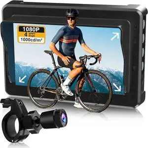 Handlebar Bike Mirror, Bicycle Rear View Camera with Anti-Glare Sunshade, 4.3'' HD 1080P Monitor, 120°/100°/80°/60° Wide Angle View, 10000mah Battery, Bike Camera for Mountain