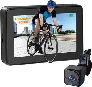 Handlebar Bike Mirror, 4.3" HD 1080P Monitor Bicycle Rear View Camera, Night Vision Function, Wide View Angle, Rotatable Bracket Easy Installation Bike Camera for Mountain, E-Bike, Road Bike