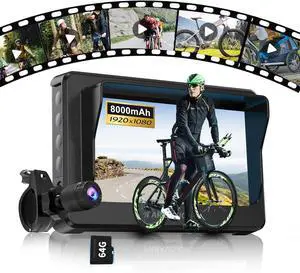 Bicycle Rear View Camera Recorder, 4.3'' 1080P Sunshade Monitor, 8000mAh Battery,Loop Recording, 64GB TF Card, Bike Front/Backup Cam for Mountain Ebike Road Bike