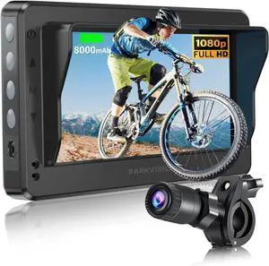 Bicycle Rear View Camera with Sunshade, 4.3'' HD 1080P Monitor with Auto Dim, 8000mah Rechargeable Battery, 3Mins Installation Bike Camera for Mountain, Ebike,Road Bike