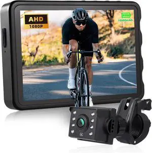 Bike Camera with 10000mAh Rechargeable Battery 360° Rotation 5'' HD 1080P Display - Color & B&W Night Vision 130° Precise Wide-Angle View Bike Rear View Camera for Bicycle, Mountain, Road Bike