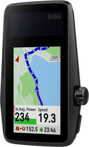 DURA Solar GPS Bike Computer, 120-Hour GPS Battery Life, Solar Charging, 2.7" MIP Color Touchscreen, Fast Data Sync, Turn-by-Turn Navigation, Dual-Freq GPS, Strava, Ride with GPS, Komoot Routes