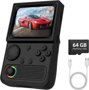 R36T Retro Gaming Console, 3.5'' IPS Screen CRT-Inspired, Handheld Game Console with 18000+ Classic Games Supports WiFi Networked Fighting and OTG, 3500mAh Battery, with Portable Case(Black 64GB)