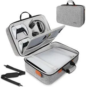 Hard Shell Carrying Case Compatible with PS5, PS5 Pro, Travel Protective Bag Suitable for  5 Digital Edition, Console, Controllers, Headset and Gaming Accessories, Grey