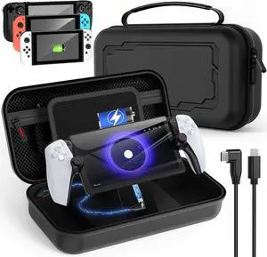Stand Charging Case for  Portal/Swicth 2 2025/ Switch OLED/ Steam Deck /Steam Deck OLED Build-in 10000 mAh Recharge Battery& Game Card Holders, Handheld Travel Carrying Bag Battery Storage Case