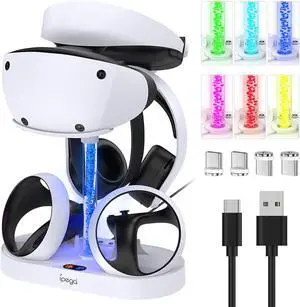 Charging Station for PS VR2 with RGB Light,  Vertical Charging Stand Dock Support for PSVR2 Headset Display Accessories for  VR2 with 4 Type-C Magnetic Adapters for Sense Controller