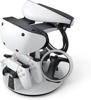 D2 3-in-1 Controller Charging Station for PSVR2 and PS5 with VR Display Stand and LED-Charging Indicator