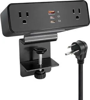 Desk Clamp Power Strip USB C 65W, Desktop Edge Mount Fast Charge Station 3 PD USB Port 2 AC Outlets 6ft Braided Extension Cord Flat Plug Fit Max 3.26 Tabletop Edge for Gaming Office Table.