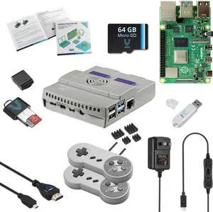Raspberry Pi 4 4GB Retro Gaming Kit with 2 USB Gamepad Controllers & Gaming Style Case, 64GB Micro SD Card, HDMI Cable, Power Supply, and Quickstart Guide (Retro Game System)