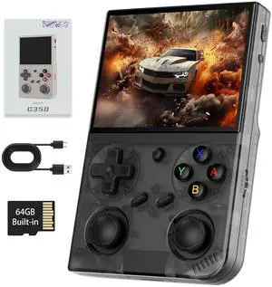 G350 Retro Handheld Game Console , G350 Retro Gaming Console 3.5'' IPS Screen Linux System Built-in 64G TF Card 20+Emulators Pre-Installed 4371 Games Retro Game Console with 3200mAh Battery Black